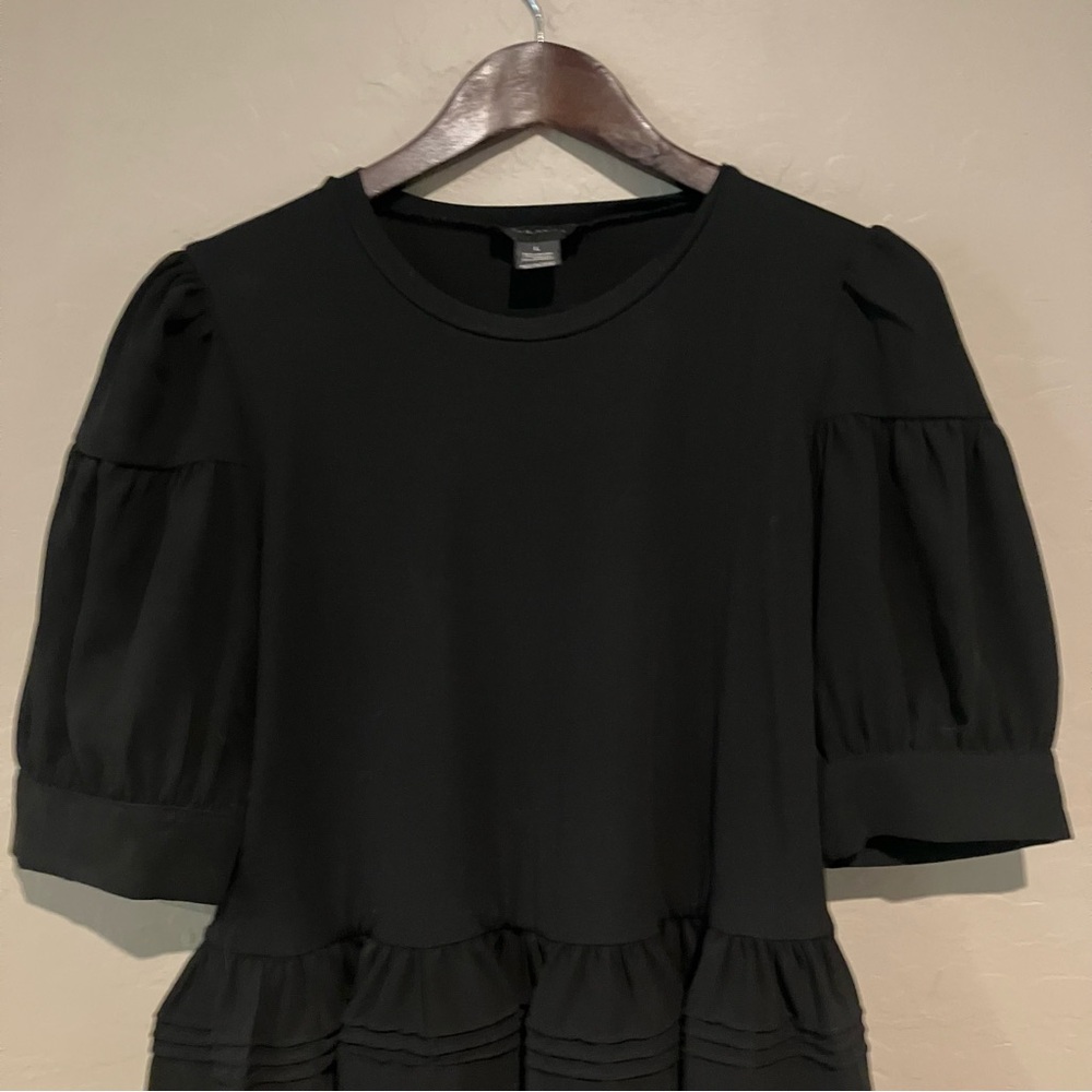Gracia Short Sleeve Ruffles Pleats Tiered Babydoll Black Dress Women's Sz M - Picture 5 of 11